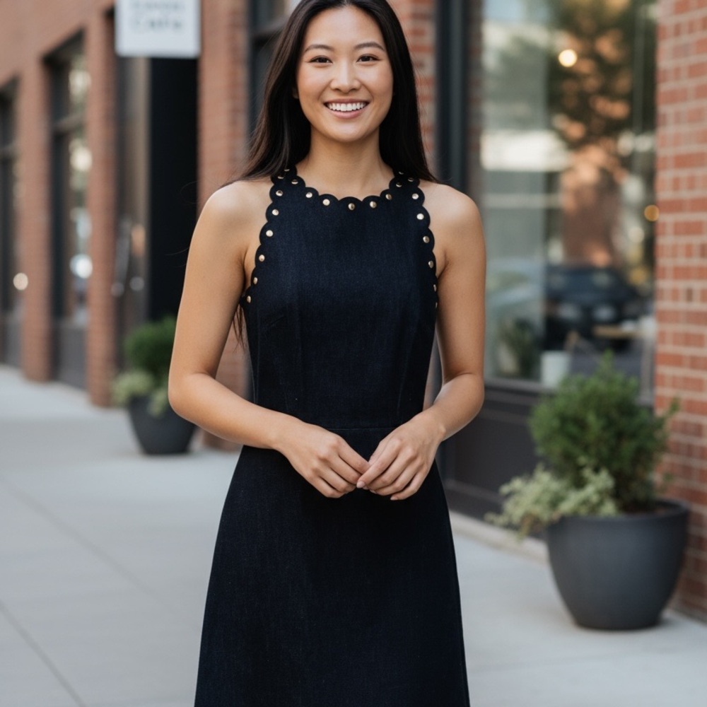 Kate Spade Black Scalloped Midi Dress